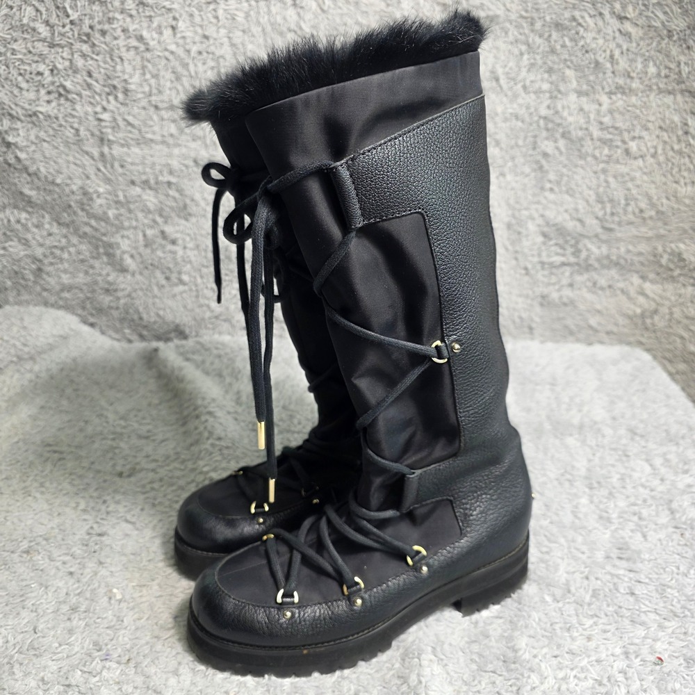 Jimmy Choo Dunn Tall Snow Boots Black Leather Fur Lined Women‎ 36.5 Excellent